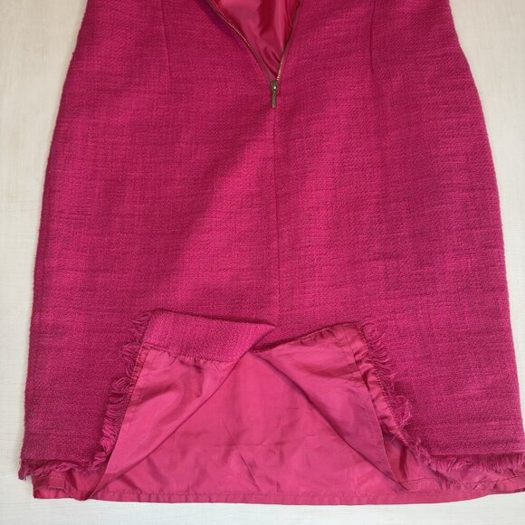 KARL LAGERFELD Paris Tweed Short Sleeve Dress Size Medium Hot Pink Gold Classy - Picture 8 of 16